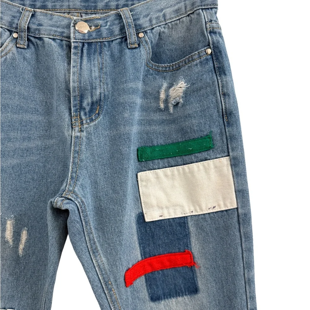 Selvage Denim Custom Patchwork Straight Leg Jeans - Picture 2 of 11